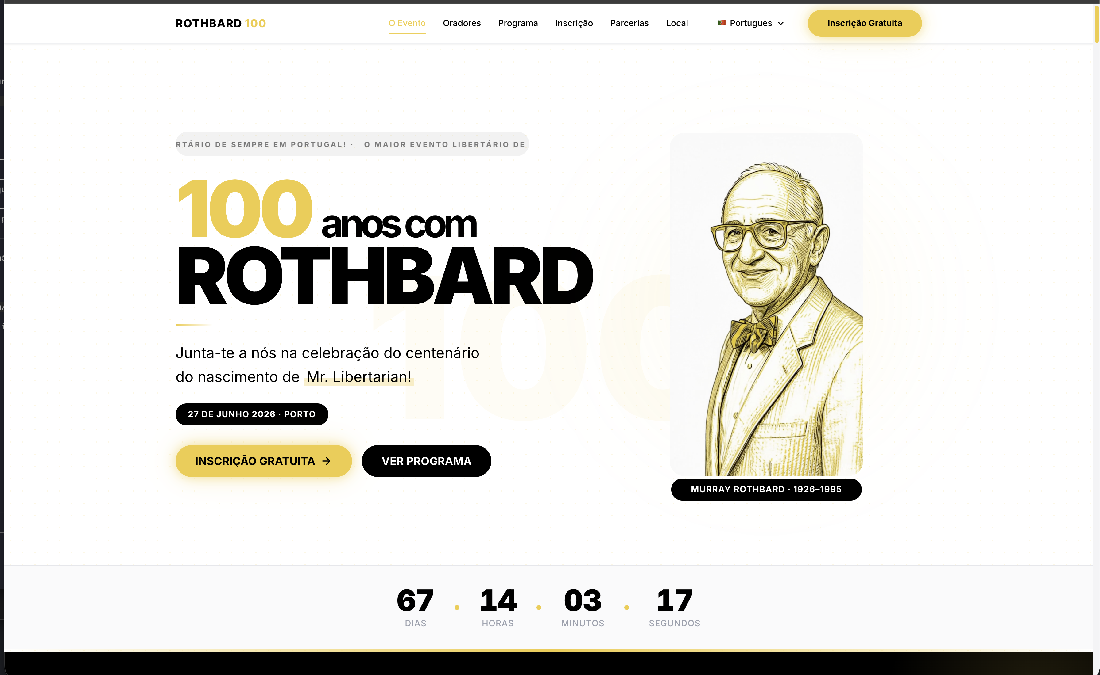 Partnership with Catalaxia.pt — Rothbard 100 Event: Landing Page, Sales Funnel & Event CMS